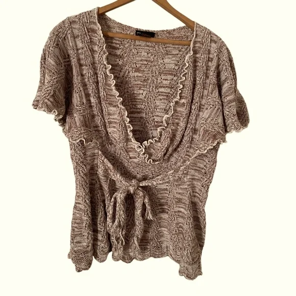 Grace Elements Laguna Ivory tan cotton knit scallop hem sweater top sz s - Picture 12 of 12